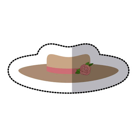 sticker brown hat with lace roses retro design vector illustrationのイラスト素材