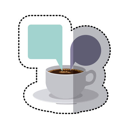 sticker colorful set porcelain cup coffee with dialogue callout box vector illustrationのイラスト素材