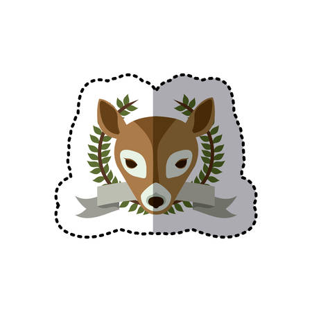 sticker crown leaves and label with deer animal vector illustrationのイラスト素材