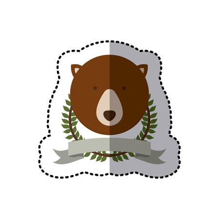 sticker crown leaves and label with bear animal vector illustrationのイラスト素材