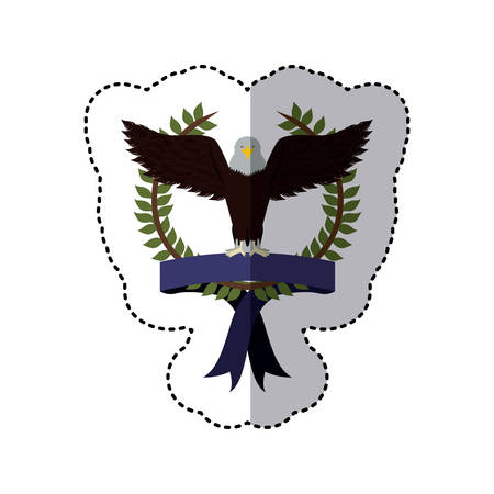 sticker colorful with olive crown with ribbon and eagle with open wings vector illustrationのイラスト素材