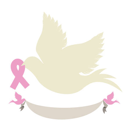 pigeon with ribbon of breast cancer in the peak vector illustrationのイラスト素材