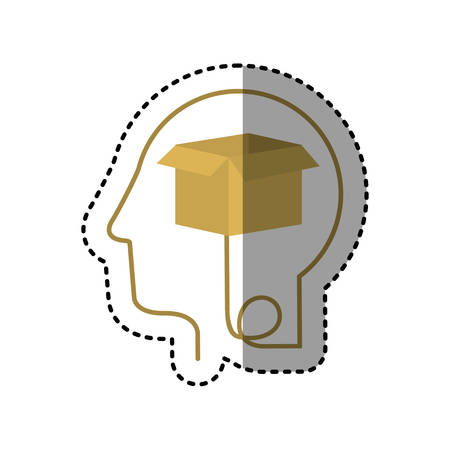 sticker silhouette profile human head with carton box vector illustrationのイラスト素材