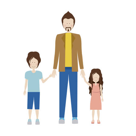 color silhouette with kids and dad with jacket and mustache vector illustrationのイラスト素材