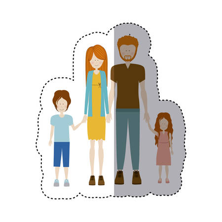 sticker color silhouette family with redhead and dad with beard vector illustrationのイラスト素材