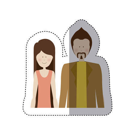 sticker color silhouette half body with woman in shirt and man with mustache vector illustrationのイラスト素材