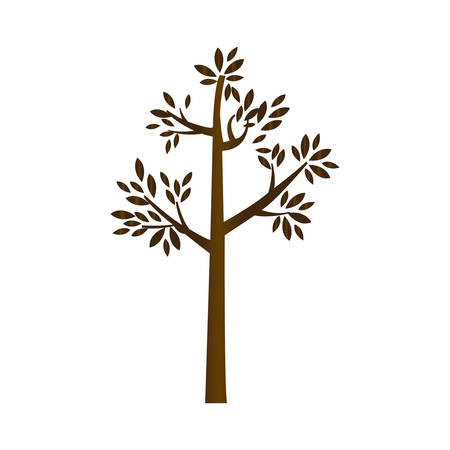 brown silhouette tree with leaves and trunk vector illustrationのイラスト素材