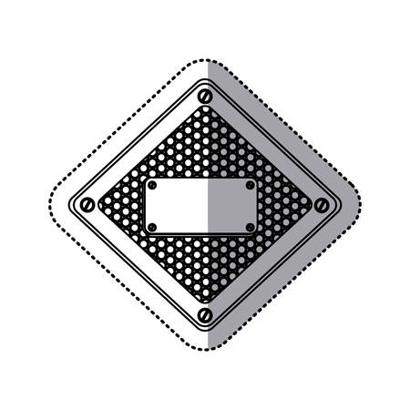 sticker silhouette diamond metallic frame with grill perforated and plaque with screws vector illustrationのイラスト素材