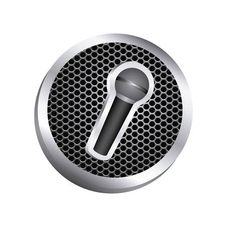 circular metallic frame with grill perforated and wireless dynamic microphone icon relief vector illustrationのイラスト素材