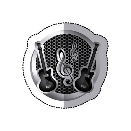 emblem electric guitar with music symbol icon, vector illustrationのイラスト素材