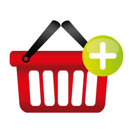 colorful silhouette with shopping basket with two handle and plus sign vector illustrationのイラスト素材
