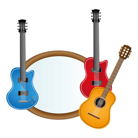 colorful silhouette with guitars set electric and acoustic vector illustrationのイラスト素材