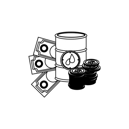 monochrome contour with barrel petroleum and money vector illustrationのイラスト素材