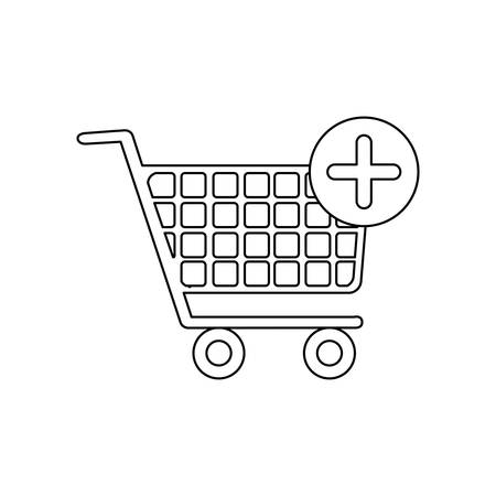 monochrome contour with shopping cart and plus sign vector illustrationのイラスト素材
