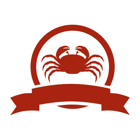 red circular border with crab and label vector illustrationのイラスト素材