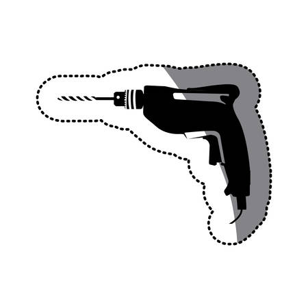 sticker black silhouette with drill tool vector illustrationのイラスト素材