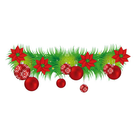 Wreath with christmas flowers and red garlands vector illustrationのイラスト素材