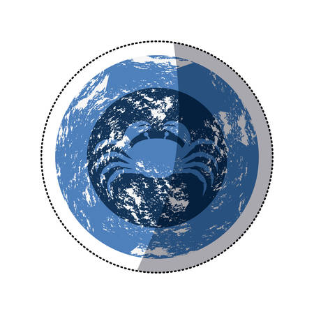 sticker old blue circular ornament with crab inside vector illustrationのイラスト素材