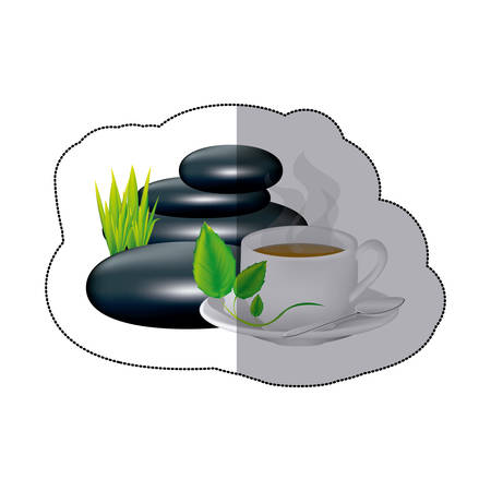 spa volcanic rocks with leaves and coffee cup, vector illustraction designのイラスト素材