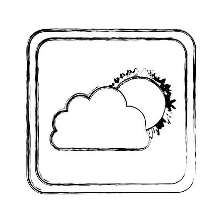 monochrome blurred square frame with cloud and sun vector illustrationのイラスト素材