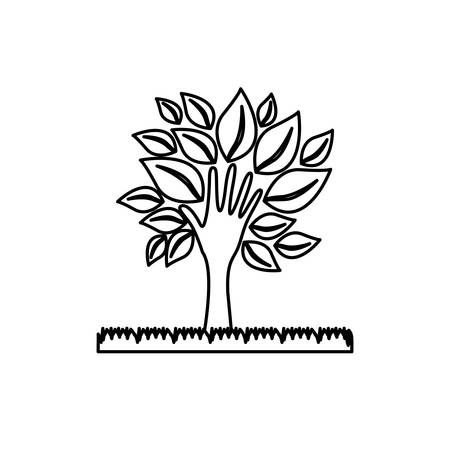 figure tree with leaves and grass icon, vector illustraction designのイラスト素材