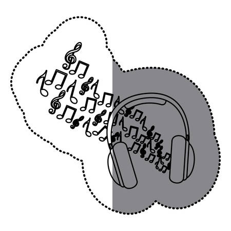 sticker silhouette headphones with musical notes icon vector illustrationのイラスト素材