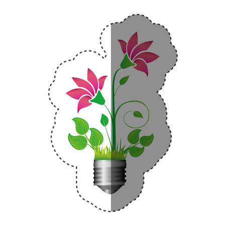 Sticker  of light bulb base with plant with flowersのイラスト素材