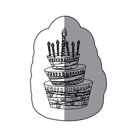 sticker silhouette cake three floors with candles vector illustrationのイラスト素材