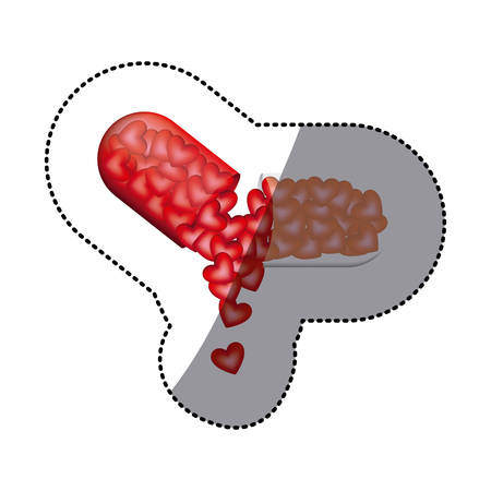 sticker colored pill medical in capsule shape with dripping hearts vector illustrationのイラスト素材