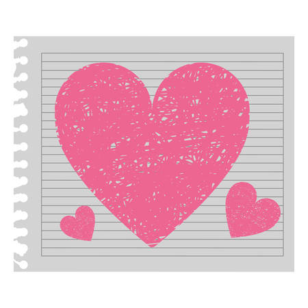 pink heart in the notebook paper, vector illustraction designのイラスト素材
