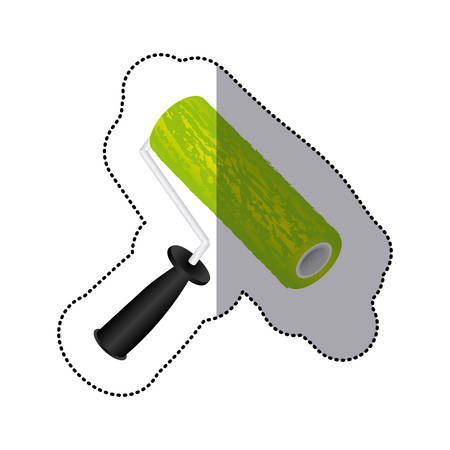 sticker colorful silhouette of paint roller with paint green vector illustrationのイラスト素材