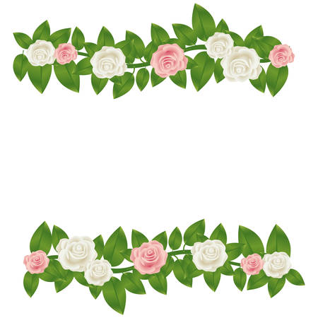 colorful border crown of leaves with roses floral design vector illustrationのイラスト素材
