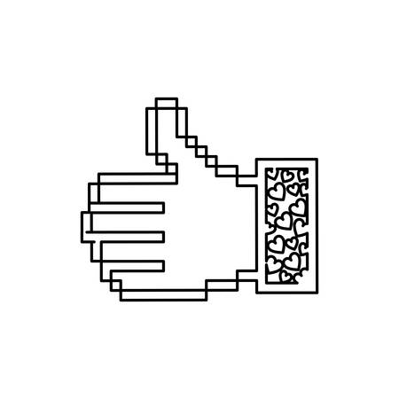contour of pixel thumb up and sleeve with hearts vector illustrationのイラスト素材