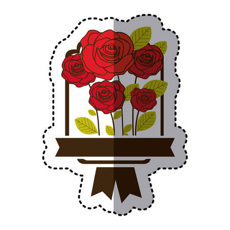 Color decorative emblem with oval roses icon.のイラスト素材