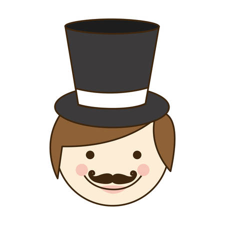 colorful silhouette cartoon face groom with hat vector illustrationのイラスト素材