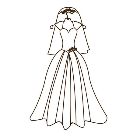 silhouette costume dress and veil bride with roses vector illustrationのイラスト素材