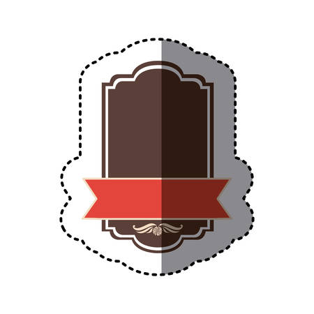 color sticker with heraldic rectangle and ribbon in center side vector illustrationのイラスト素材