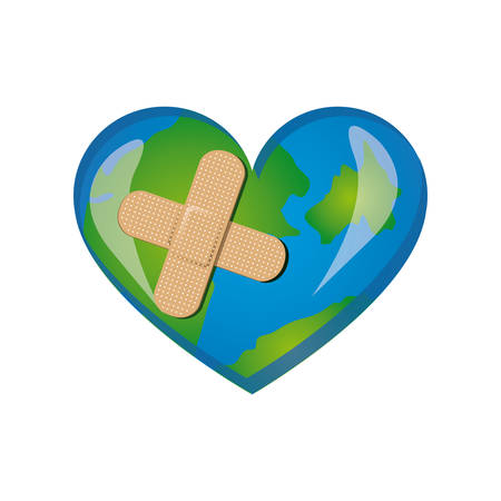 earth planet heart with bandage icon, vectorのイラスト素材