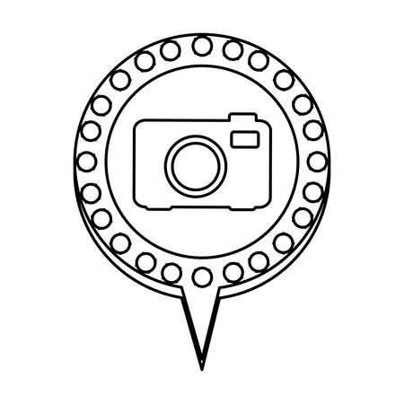 monochrome silhouette of analog camera and circular speech with contour dotted and tail vector illustrationのイラスト素材