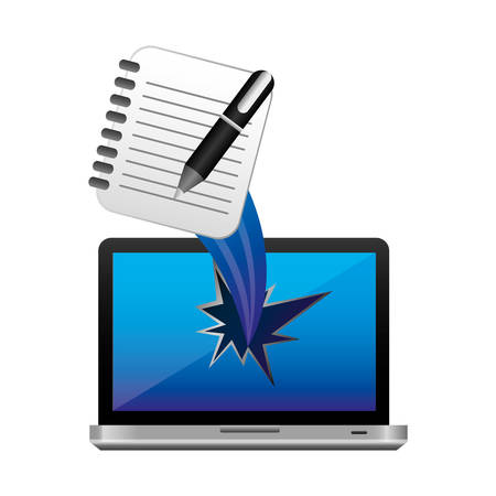 color computer notebook, pen with hole icon, vector illustraction designのイラスト素材