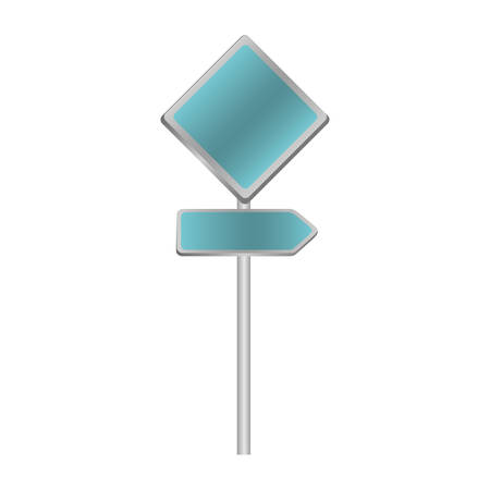 metallic blue diamond shape traffic sign with direction board set vector illustrationのイラスト素材