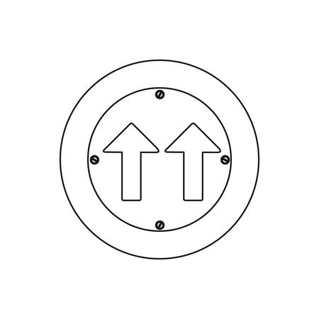 silhouette metallic circular frame same direction arrow road traffic sign vector illustrationのイラスト素材
