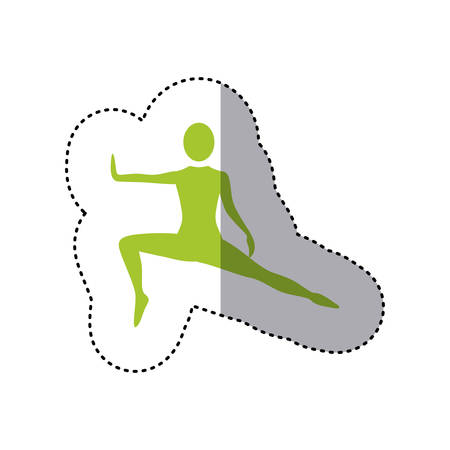 sticker green silhouette woman stretching leg side left vector illustrationのイラスト素材