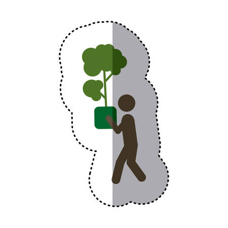sticker shading colorful pictogram planting trees with plantpot vector illustrationのイラスト素材