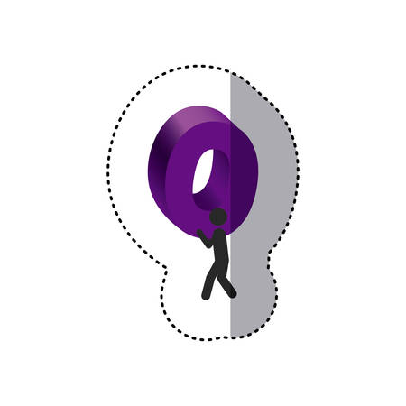 sticker colorful worker holding word O in relief vector illustrationのイラスト素材