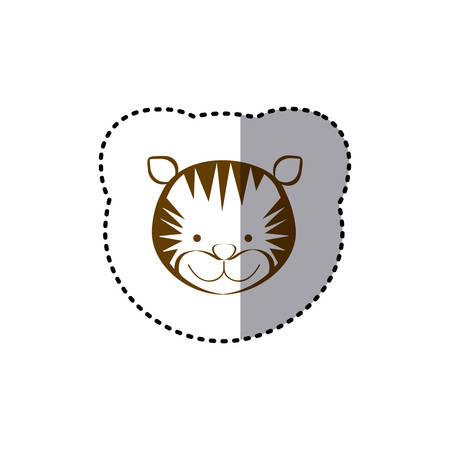 sticker with brown line contour of face of tiger vector illustrationのイラスト素材