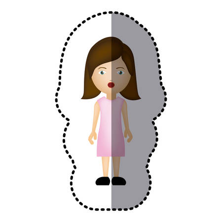 Sticker caricature of surprised woman with costume vector illustrationのイラスト素材
