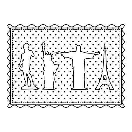 Monochrome contour frame of set of the world landmark icons vector illustrationのイラスト素材