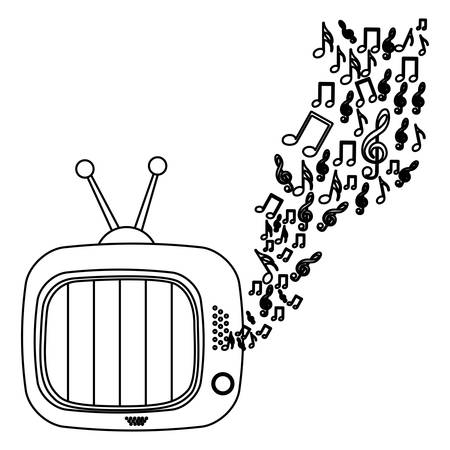 monochrome contour of tv set with sound vector illustrationのイラスト素材