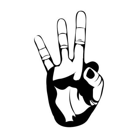 black silhouette hand with three fingers symbol vector illustrationのイラスト素材